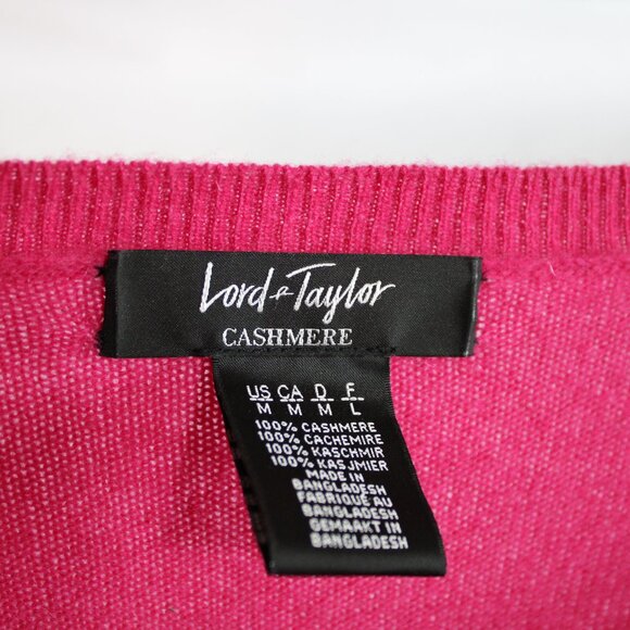 Lord & Taylor SZ M 100% Cashmere Hot Pink V-Neck Women's Sweater - Picture 3 of 6